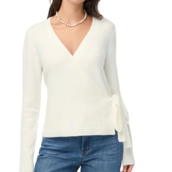 J. crew Factory ce095 ivory Wrap Sweater In Extra-soft Yarn  size med NWT - Picture 1 of 6